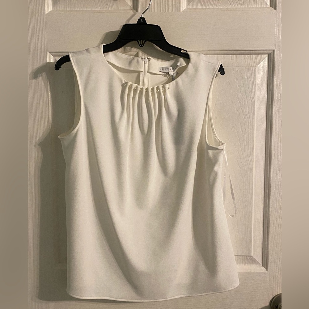 Preston & York white sleeveless blouse with Pearl detailing on neckline. NWT.